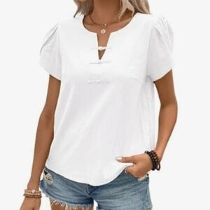 Chic White Blouse with Keyhole Detail